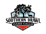 Logo of Southern Drawl Game Calls with trees, animals, and a red and black design.